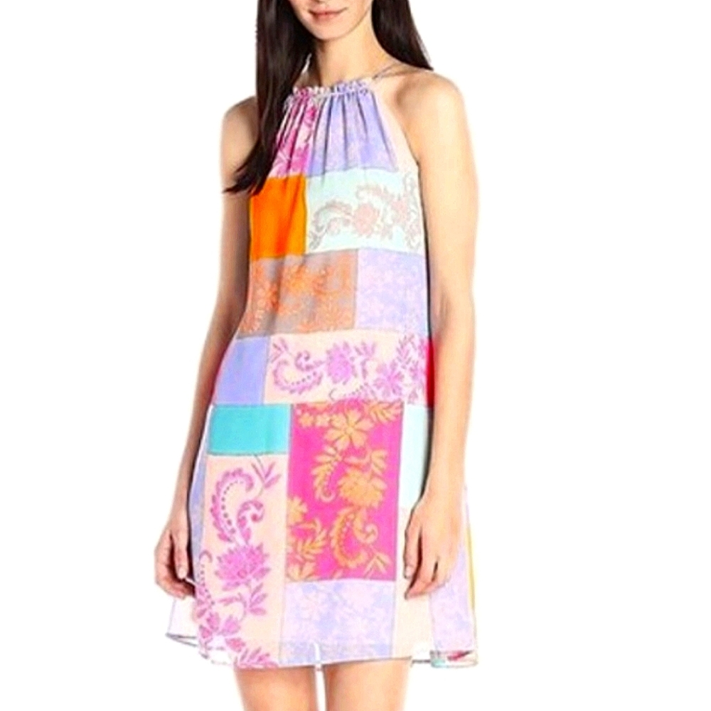 Spring Sundress Taylor Pastel Chiffon Patchwork Trapeze Dress